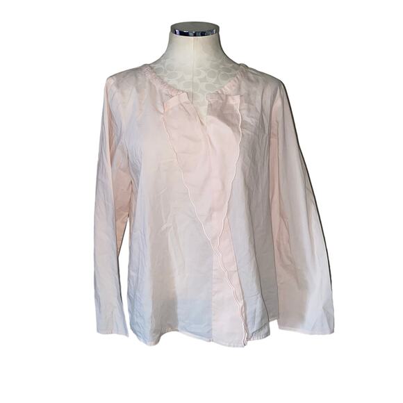 LOFT Ann Taylor Blush Light Pink Scalloped Long Sleeve Blouse Top Size Medium - Picture 1 of 6